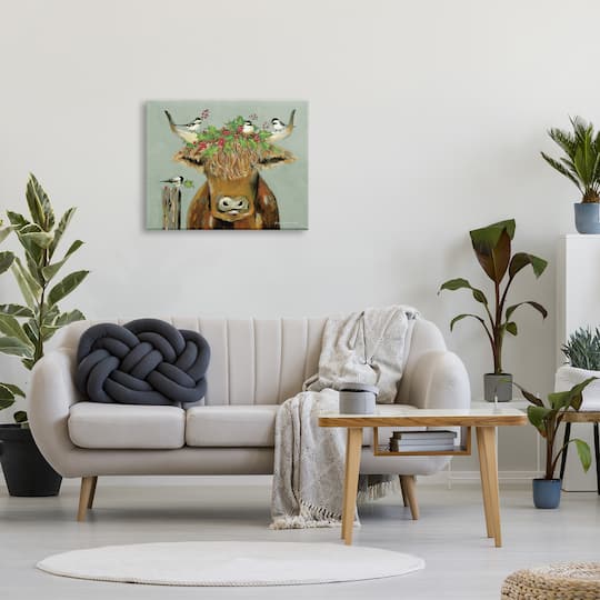 Stupell Industries Cattle & Birds Holiday Holly Canvas Wall Art